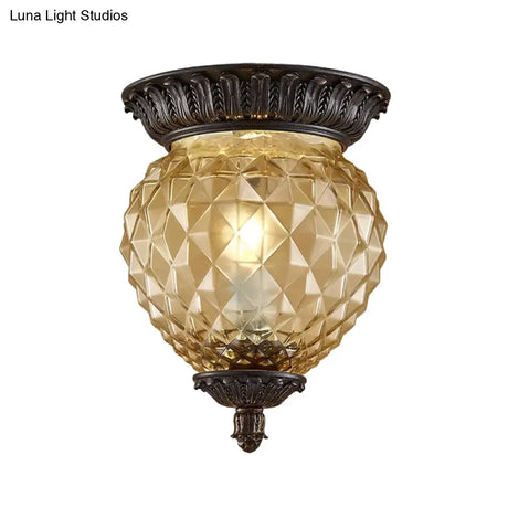 Prismatic Glass Black Flush Mount Lamp With Urn - Shaped And Teardrop Design - 8’/12.5’ Width 2