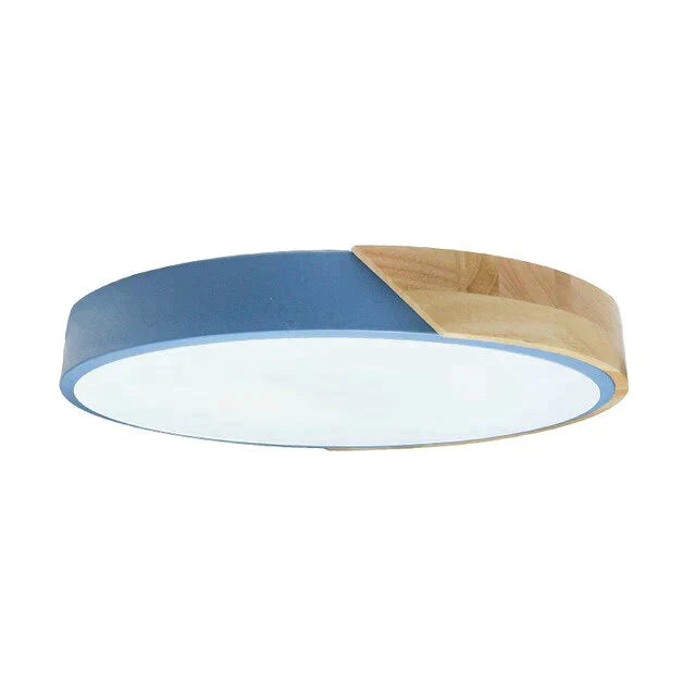 Led Discolor Ceiling Lamp Acrylic Wooden Round Multicolor 18W Surface Mounted Lighting Fixtures Blue