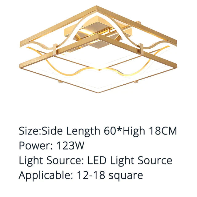 Led Ceiling Lights Gold Body Round/Square For Bedroom Support Remote Control Led Lamps