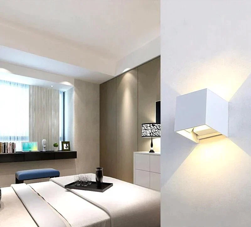 12W Dimmable Cob Modern Brief Cube Adjustable Surface Mounted Led Wall Lamp Outdoor Waterproof