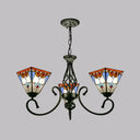 Pyramid Stained Art Glass Chandelier - Antique Style Ceiling Lighting For Restaurants 3 / White