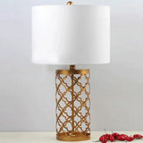 Quatrefoil Night Stand Table Lamp - Minimalistic Metal Design With White Cylinder Shade 14/15 Width
