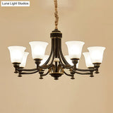 Radial Ceiling Chandelier - Black & Gold With Traditional Cream Glass 3/5/6 Heads Living Room