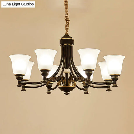 Radial Ceiling Chandelier - Black & Gold With Traditional Cream Glass 3/5/6 Heads Living Room