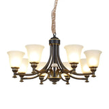 Radial Ceiling Chandelier - Black & Gold With Traditional Cream Glass 3/5/6 Heads Living Room