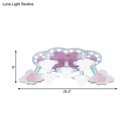 Rainbow Girl’s Wood Ceiling Lamp: Pink 5 - Light Cartoon Flush Mount With Open Bulb Design