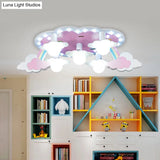 Rainbow Girl’s Wood Ceiling Lamp: Pink 5 - Light Cartoon Flush Mount With Open Bulb Design