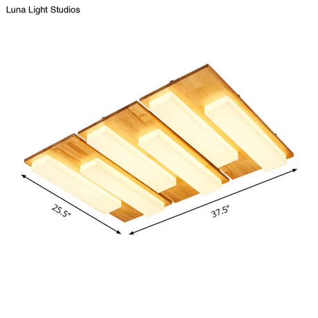 Rectangle Flushmount Japanese Style Led Ceiling Lamp In Natural/White For Bathroom