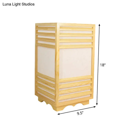 Rectangular Wood Nightstand Lamp In Beige - Ideal Reading Light For Study
