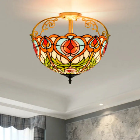 Red Cut Glass Petal Semi Flush Ceiling Lamp For Bedroom – 2/3 Lights 3 /