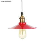 Red Iron Saucer Shade Pendant Light Kit - Loft Style Hanging Ceiling For Living Room 8.5’/10’/14’ W