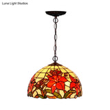 Red Mediterranean Floral Cut Glass Chandelier Pendant Light - 1/2 Lights 12’/16’ Width