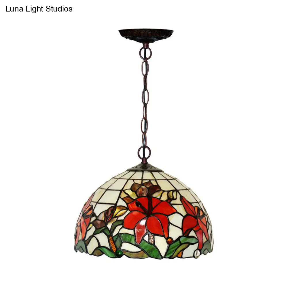 Red Mediterranean Floral Cut Glass Chandelier Pendant Light - 1/2 Lights 12’/16’ Width
