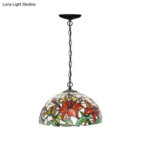 Red Mediterranean Floral Cut Glass Chandelier Pendant Light - 1/2 Lights 12’/16’ Width