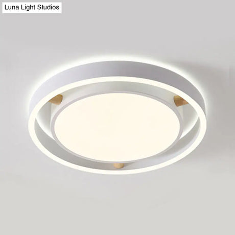 Red Nordic Style Flush Mount Light - Acrylic Metal Ceiling Lamp For Kindergarten