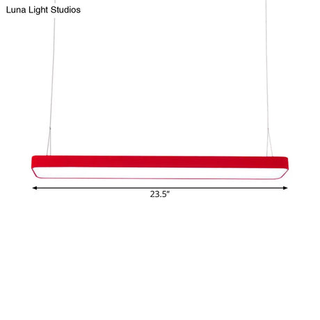 Red Rectangular Led Island Pendant Light For Kids Room With Acrylic Shade
