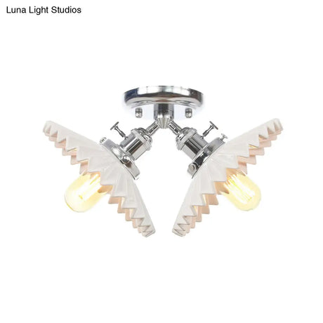 Restaurant Ceiling Light With Scalloped Milk Glass Shade In Black/Bronze Semi-Flush Mount
