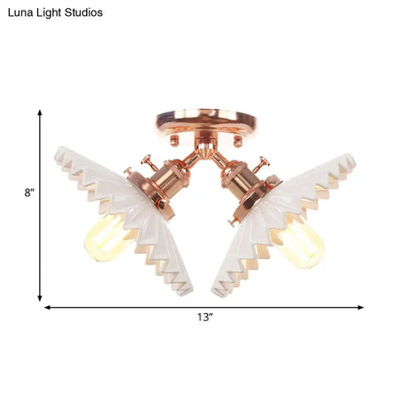 Restaurant Ceiling Light With Scalloped Milk Glass Shade In Black/Bronze Semi-Flush Mount