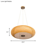 Retro Bamboo Donut Ceiling Lamp - 12’’/16’’/19.5’’ Wide - Wood Hanging Light Fixture with 3 Bulbs