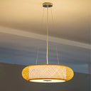 Retro Bamboo Donut Ceiling Lamp - 12’’/16’’/19.5’’ Wide - Wood Hanging Light Fixture with 3 Bulbs Wood / 12’’