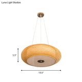 Retro Bamboo Donut Ceiling Lamp - 12’’/16’’/19.5’’ Wide - Wood Hanging Light Fixture with 3 Bulbs