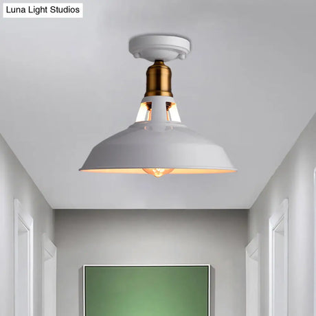 Retro Barn Ceiling Mounted Light 1 - Light Semi Flush Fixture In Black/White - Stylish Metal Design