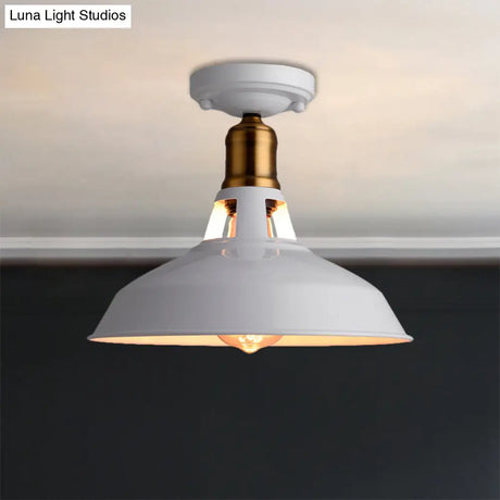 Retro Barn Ceiling Mounted Light 1 - Light Semi Flush Fixture In Black/White - Stylish Metal Design