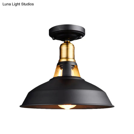 Retro Barn Ceiling Mounted Light 1 - Light Semi Flush Fixture In Black/White - Stylish Metal Design