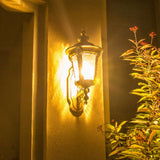 Retro Black/Brass Tapered Sconce Light With Dimpled Glass - Wall Mounted Patio Lamp (1 Head