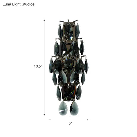 Retro Black Crystal Gem Wall Sconce With 2-Bulb Fixture For Living Room Lighting