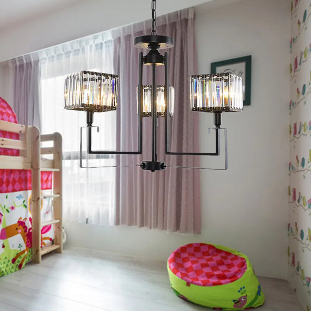 Retro Black Crystal Pendant Chandelier 3/6 Bulbs Square Design 3 /