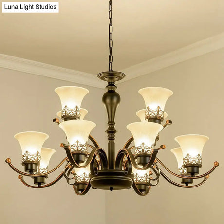 Retro Black Glass Flare Chandelier - Cream Pendant Light For Living Room
