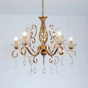 Retro Brass Candle Chandelier: Swirled Arm Pendant Lamp For Living Room With A Metallic Finish 5 /