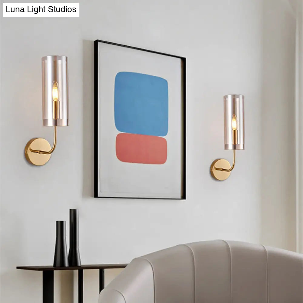 Retro Brass Sconce Wall Mount Lamp With Cylindrical Glass Shade 1/2 Light Fixture For Living Room