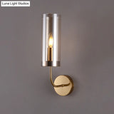 Retro Brass Sconce Wall Mount Lamp With Cylindrical Glass Shade 1/2 Light Fixture For Living Room