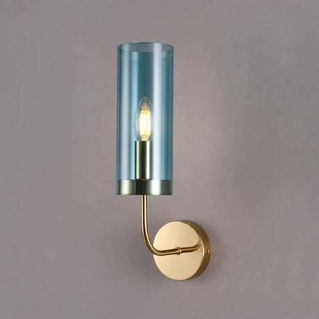 Retro Brass Sconce Wall Mount Lamp With Cylindrical Glass Shade 1/2 Light Fixture For Living Room 1