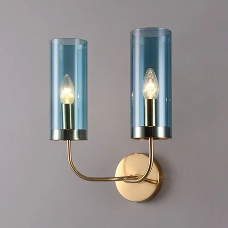 Retro Brass Sconce Wall Mount Lamp With Cylindrical Glass Shade 1/2 Light Fixture For Living Room 2
