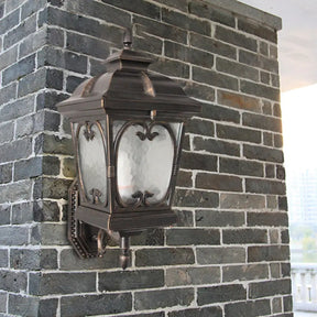 Retro Bronze Ripple Glass Birdcage Wall Sconce - Outdoor Single Light Fixture