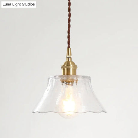 Retro Clear Glass Shade Ceiling Light Brass 1 Small Hanging Lamp For Living Room