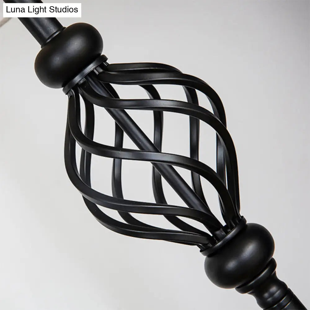 Retro Empire Shade Floor Lamp - Single-Bulb Fabric Standing Light In Black Foot Switch Included
