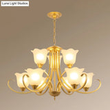 Retro Floral Shade Chandelier Pendant Light With Frosted Glass And Curved Arm - Vintage-Inspired