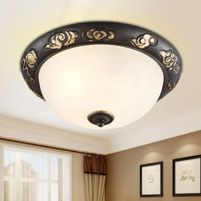 Retro Flush Mount Ceiling Lamp - 15’/19.5’ Milk Glass Black - Gold Dome Shape 3/4 Lights
