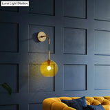Retro Glass Globe Wall Lamp: Pink/Yellow/Blue With Brass Finish