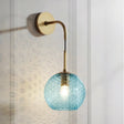 Retro Glass Globe Wall Lamp: Pink/Yellow/Blue With Brass Finish Blue