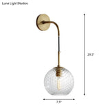 Retro Glass Globe Wall Lamp: Pink/Yellow/Blue With Brass Finish