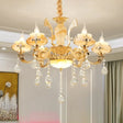 Retro Gold Floral Chandelier With Crystal Pendant Light Fixture - Elegant Glass Design For Living