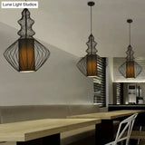 Retro Gourd Shaped Iron Pendant Light With Fabric Shade - Black 1 Bulb Stylish Ceiling Hanging