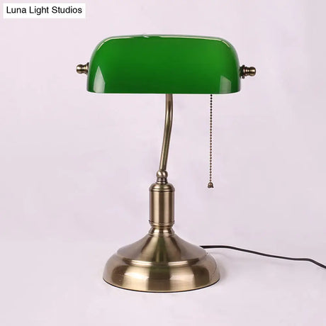 Retro Green Glass Nightstand Lamp With Swivel Shade And Pull Chain In Polished Brass - Single