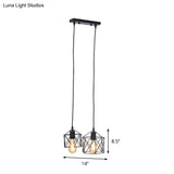 Retro Hexagon Multi-Pendant Ceiling Fixture With Black Metal Frame And 2 Lights