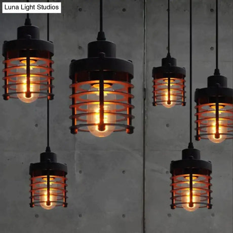 Retro Indoor Vintage Pendant Light Metal Minimalist Led Hanging Lights Rust Iron Cage Lampshade